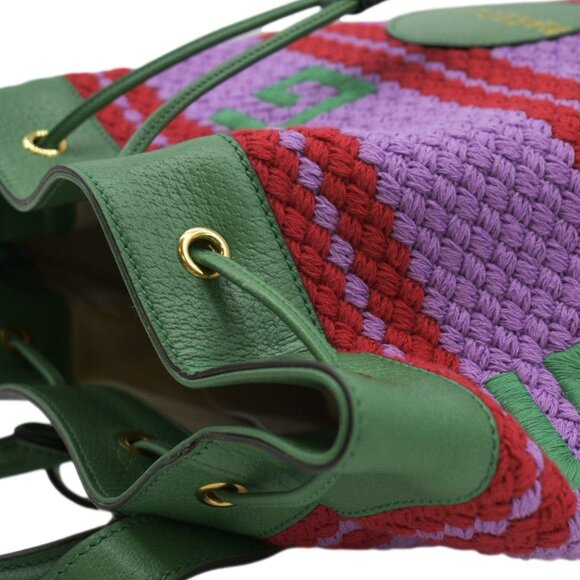 GUCCI  Capri Striped Drawstring Woven fabric Bucket Backpack Bag Multicolor 6636 - Picture 7 of 13
